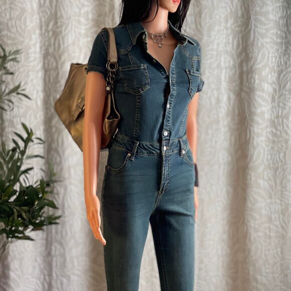 Juicy Couture Y2K Style Denim Jumpsuit Flare Leg Bootcut Cowgirl McBling Size XS